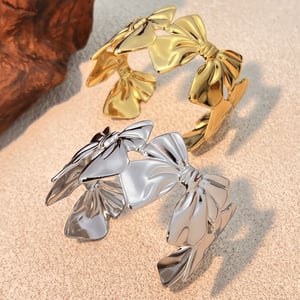 1 Piece Bow Knot Stainless Steel Gold Color Cuff Bracelet h5 Picture2