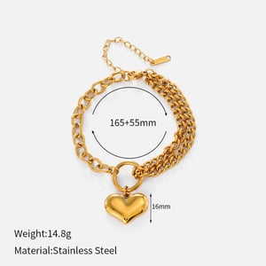 1 Piece Heart Stainless Steel Gold Color Charm Bracelet h5