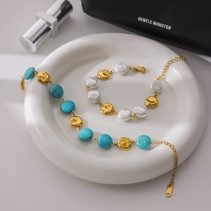 Annular Calaite Beads Stainless Steel Gold Color Women's Jewelry Sets h5 Picture7