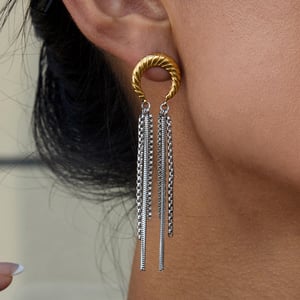 1 Pair Casual Tassel Moon Stainless Steel Gold Color Women's Dangle Earrings h5 Picture5