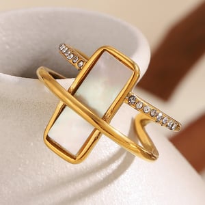 1 Piece Elegant Rectangular Stainless Steel Gold Color Shell Statement Rings h5 Picture4