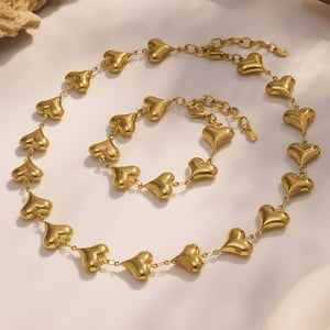 Romantic Heart Stainless Steel Gold Color Women's Jewelry Sets h5 Picture4