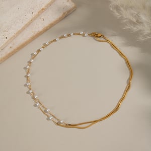 1 Piece Stainless Steel Gold Color Pearl Layered Necklace h5 Picture5