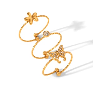 Luxurious Series Daily Flower Stainless Steel  Zircon Statement Rings h5