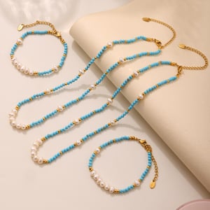 Tägliche Calaite Perlen Edelstahl Gold Farbe Naturstein Perle Damen Schmuck Sets h5 Bild2