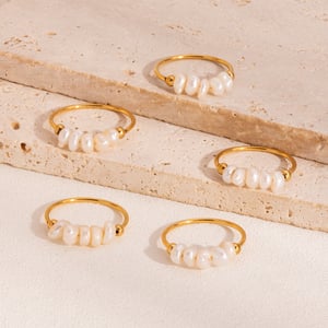 1 Piece Daily Circle Stainless Steel Gold Color Pearl Beaded Rings h5 Picture3