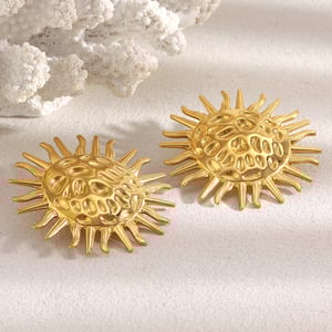 1 Pair Sun Hammered Texture Stainless Steel Gold Color Women's Stud Earrings h5 Picture3