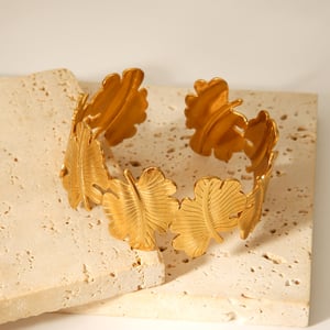 1 Piece Simple Series Daily Leaf Stainless Steel  Gold Color  Women's Bangles h5 Picture4