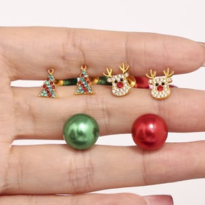 1 Pair Christmas Elk Stainless Steel Gold Color Zircon Women's Stud Earrings h5 Picture3