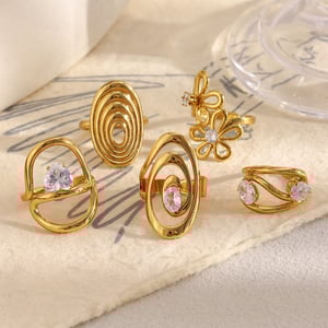 1 Piece Irregular Shape Stainless Steel   Gold Color  Zircon Women's Gemstone Rings h5 Picture3