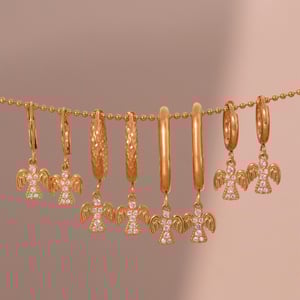 1 Pair Classic Angel Stainless Steel Gold Color Zircon Women's Drop Earrings h5 Picture2