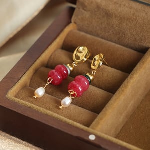 1 Pair Designable Natural Stone Beads Stainless Steel Gold Color Women's Drop Earrings h5 Picture3