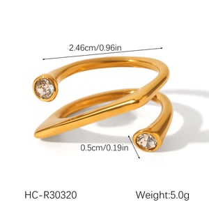 1 Piece Irregular Shape Stainless Steel Gold Color Zircon Gemstone Ring h5 Picture2