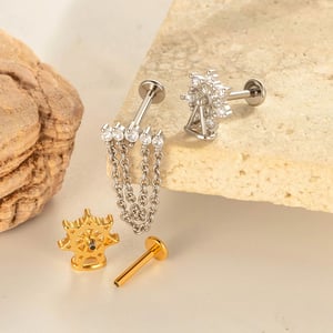 1 Piece Bow Knot Copper Gold Color Zircon Piercing Earring h5 Picture3