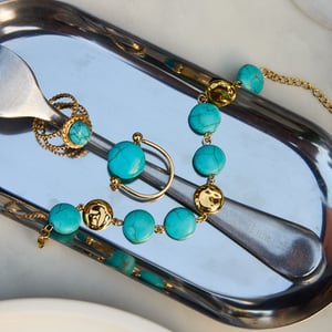 Annular Calaite Beads Stainless Steel Gold Color Women's Jewelry Sets h5 Picture6