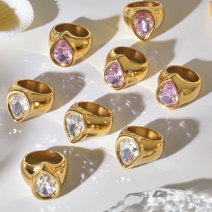 1 Piece Romantic Droplet Stainless Steel Gold Color Zircon Women's Gemstone Rings h5 Picture2