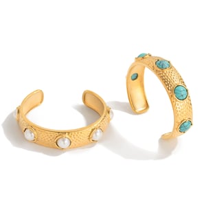 1 Piece Retro Circle Stainless Steel Gold Color Natural Stone Women's Cuff Bracelets h5 Picture6