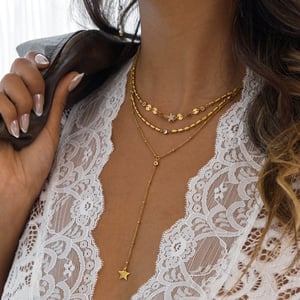 1 Piece Elegant Star Stainless Steel Gold Color Zircon Women's Layered Necklaces h5 Picture3