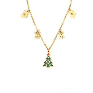 Christmas Tree Stainless Steel Gold Color Zircon Women's Pendant Necklaces h5
