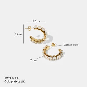 Stainless Steel  Gold Color Zircon Earring Set h5