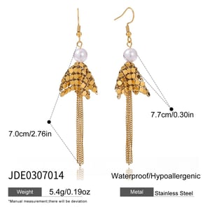 1 Pair Luxurious Tassel Stainless Steel Gold Color Zircon Women's Dangle Earrings h5 Picture2