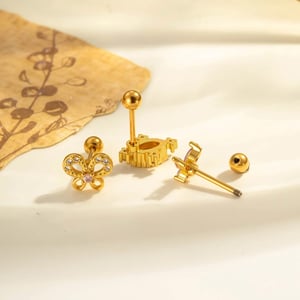 1 Piece Heart Bow Knot Butterfly Copper Gold Color Zircon Piercing Earring h5 Picture3