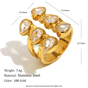 1 Piece Elegant Droplet Double-layer Stainless Steel Gold Color Zircon Women's Gemstone Rings h5 Picture2