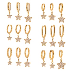1 Pair Luxurious Star Shape Stainless Steel Gold Color Zircon Women's Drop Earrings h5 Picture6