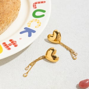 1 Pair Romantic Heart Tassel Stainless Steel Gold Color Women's Dangle Earrings h5 Picture7