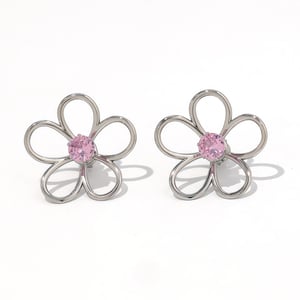 1 Pair Simple  Natural Flower Stainless Steel   Women's Stud Earrings h5