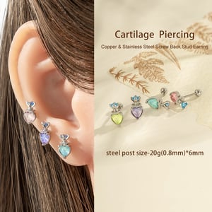 1 Piece Heart Copper Zircon Piercing Earring h5 Picture4