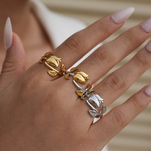 1 Piece Retro Flower Rose Stainless Steel  Gold Color Women‘s  Statement Rings h5 Picture9