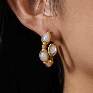 1 Pair Elegant Natural Stone Circle Stainless Steel Gold Color Women's Hoop Earrings h5 Picture4