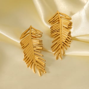 1 Pair Daily Leaf Stainless Steel  Gold Color  Women's Stud Earrings h5 Picture5