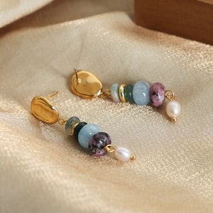 1 Pair Designable Natural Stone Beads Stainless Steel Gold Color Women's Drop Earrings h5 Picture4