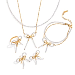 Romantic Series Bow Knot Stainless Steel Gold Color Women's Jewelry Sets h5 Picture7