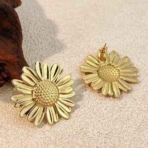 1 Pair Sweet Flower Stainless Steel Gold Color Stud Earrings h5 Picture3