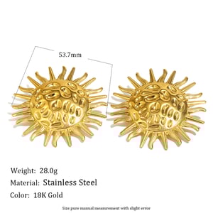 1 Pair Sun Hammered Texture Stainless Steel Gold Color Women's Stud Earrings h5 Picture2