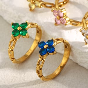 1 Piece Elegant Flower Stainless Steel  Gold Color Zircon Women's Gemstone Rings h5 Picture3