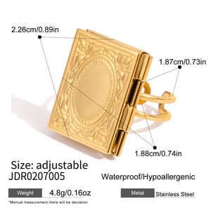 1 Piece Romantic Rectangle Photo Album Stainless Steel Gold Color Statement Rings h5 Picture2