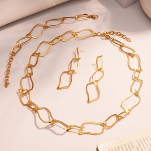 Minimalist Irregular Rectangular Shape Stainless Steel Gold Color Women's Jewelry Sets h5 Picture5