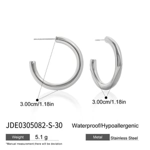 1 Pair Classic Circle Stainless Steel Gold Color Women's Hoop Earrings h5