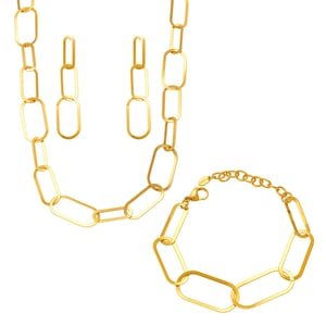 Simple Squircle Stainless Steel Gold Color Women's Jewelry Sets h5 Picture6