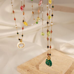 Klassische unregelmäßige Form Edelstahl Gold Farbe Naturstein Damen Schmuck Sets h5 Bild2