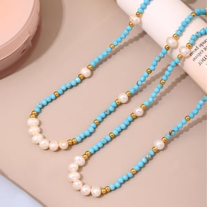 Tägliche Calaite Perlen Edelstahl Gold Farbe Naturstein Perle Damen Schmuck Sets h5 Bild4