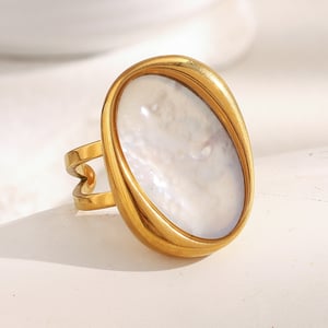 1 Piece Retro Oval Stainless Steel Gold Color Shell Statement Rings h5 