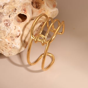 1 Piece Luxurious Series Elegant Heart Stainless Steel Cuff Bracelets h5 Picture4