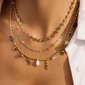 Colorful Flower Stainless Steel Gold Color Women's Jewelry Sets h5 Picture3