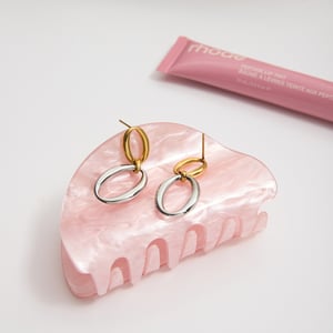 1 Pair Classic Double Circle Stainless Steel Gold Color Women's Drop Earrings h5 Picture3