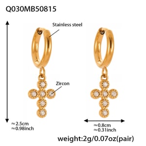 1 Pair Daily Cross Stainless Steel Gold Color Zircon Women's Drop Earrings h5 Picture2